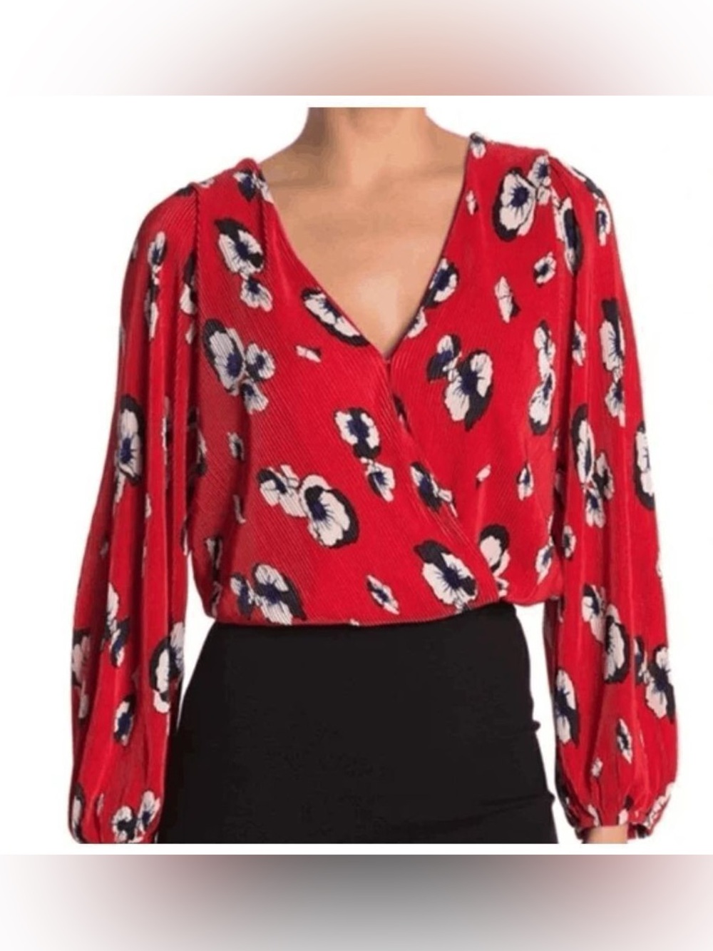 Aster Red Floral V-Neck Blouse